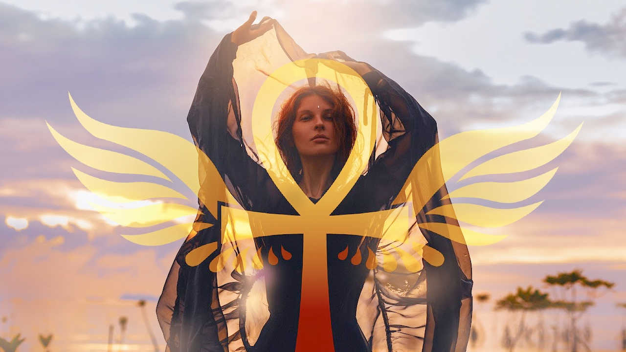 Ankh Breathwork practice, golden ankh symbol and light