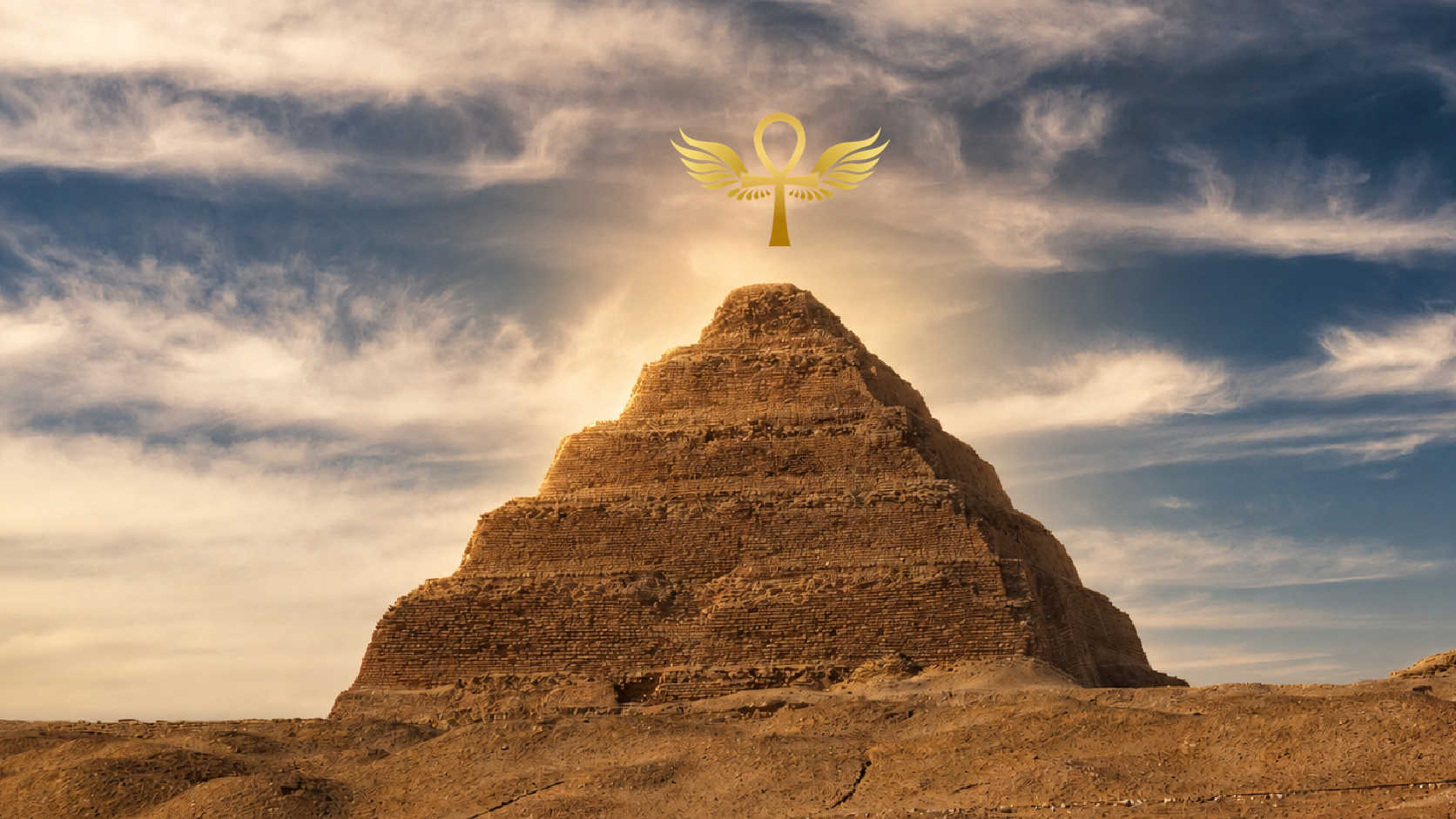 The Step Pyramid of Djoser with the Ankh of Mystika – Egyptian Tantra